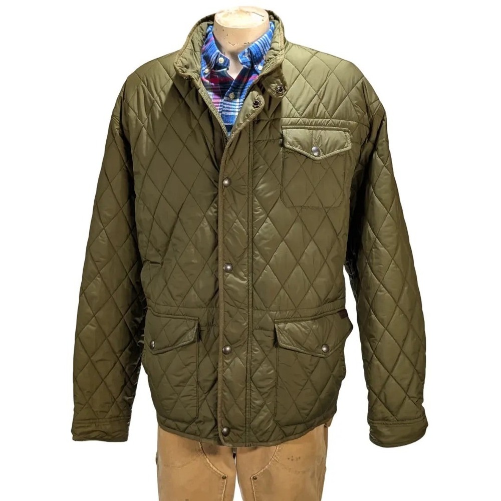 Polo Ralph Lauren Men's Quilted Field Jacket Olive Leather Trim Sz 3XB EUC